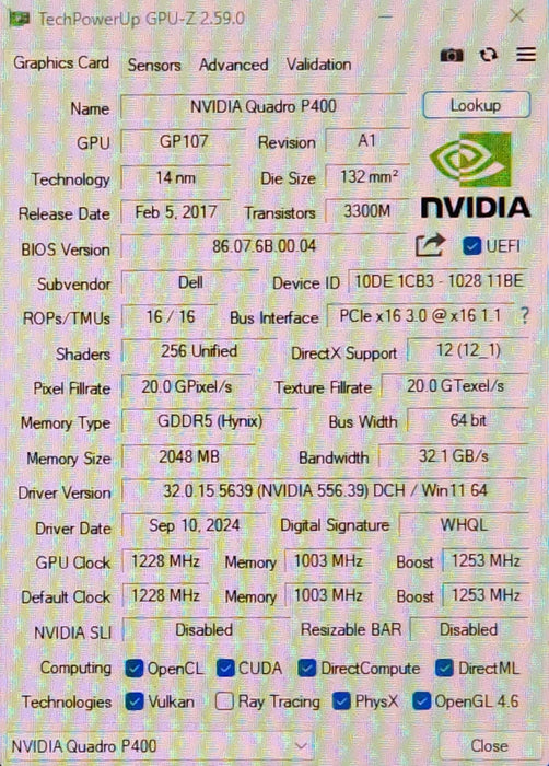 Nvidia Quadro P400 2GB GDDR5 Graphics Card 3x Mini DisplayPort
