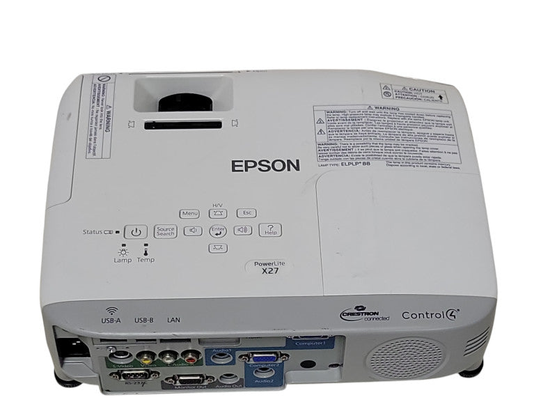 Epson Powerlite X27 H692A 3LCD 2700 Lumens Projector 2852 Hrs, No remote _