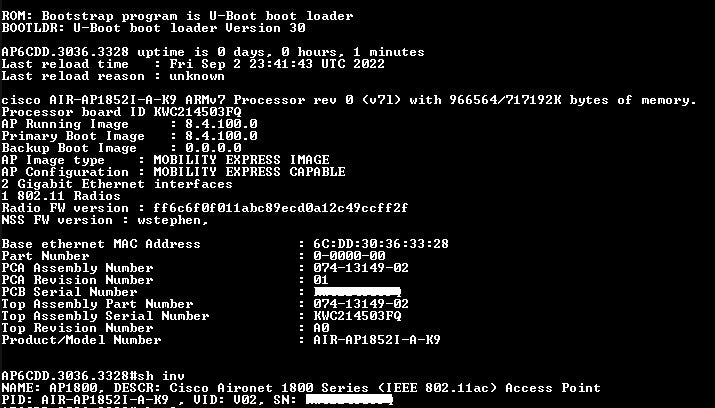 Cisco AIR-AP1852I-A-K9, Dual Band AC Wireless Access Point, Factory Reset