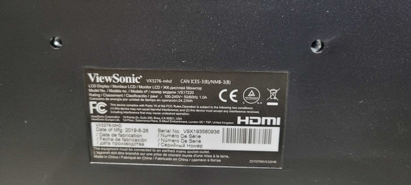 ViewSonic 1080p IPS Monitor VX3276-MHD 32" Thin-Bezel with HDMI, DP and VGA _