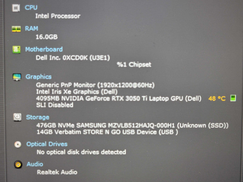 Dell Vostro 7620| i7-12700H| 16GB DDR5| RTX 3050 Ti| 512GB SSD NO BAT READ  β Lap200