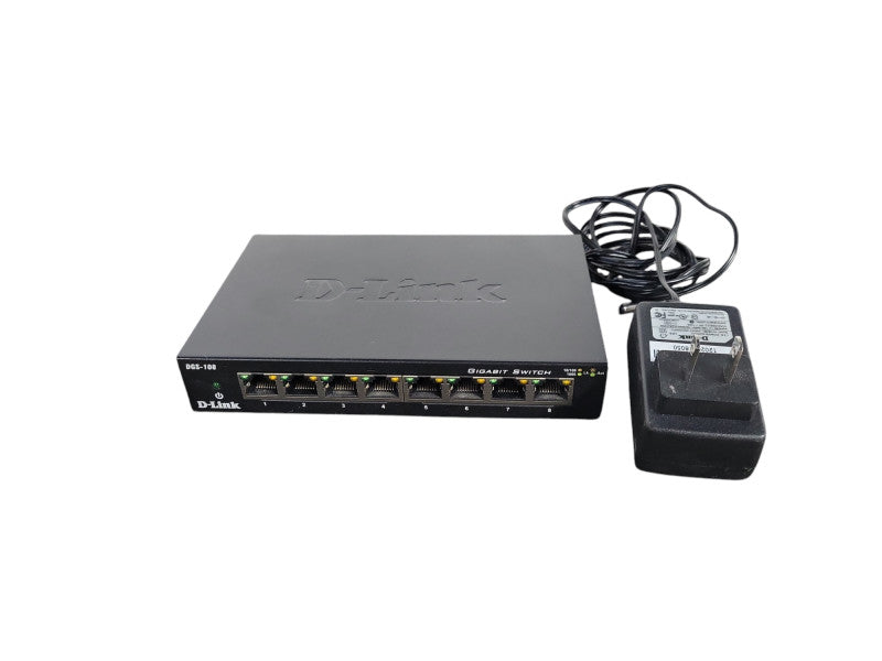 D-LINK DGS-108 8 Ports Gigabit Ethernet Switch W/ adapter !