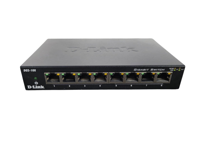 D-LINK DGS-108 8 Ports Gigabit Ethernet Switch W/ adapter !