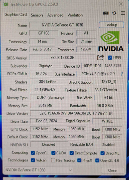GIGABYTE GeForce GT 1030 2GB DDR4 Graphics Card | GV-N1030D4-2GL