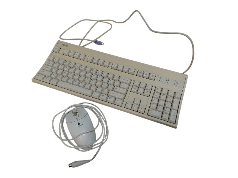 Vintage Fujitsu & Logitech PS/2 Keyboard FKB8729 & Mouse M-S48a Combo  =