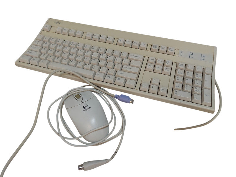 Vintage Fujitsu & Logitech PS/2 Keyboard FKB8729 & Mouse M-S48a Combo  =