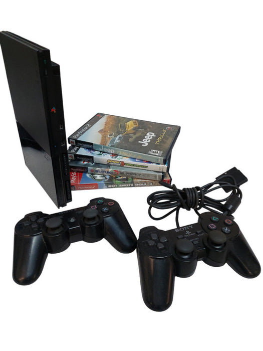 Sony Playstation 2 Slim scph-90001, Two Controller & 4 Games / No AV Cables  =