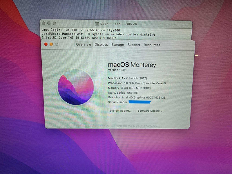 Apple MacBook Air 2017 13" |2-Core i5-5350U @1.8GHz 8GB DDR3 500GB SSD - READ Q Lap200