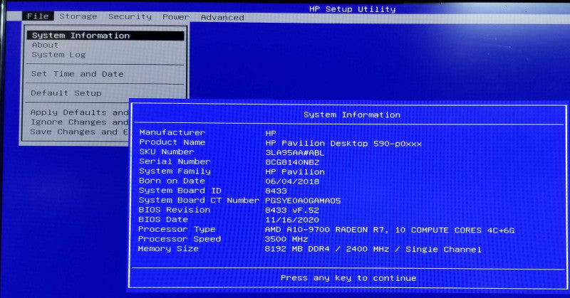 HP PAVILION 590-p0xxx TOWER | AMD A10-9700 RADEON R7 @3.5GHz | 8GB RAM\t Q