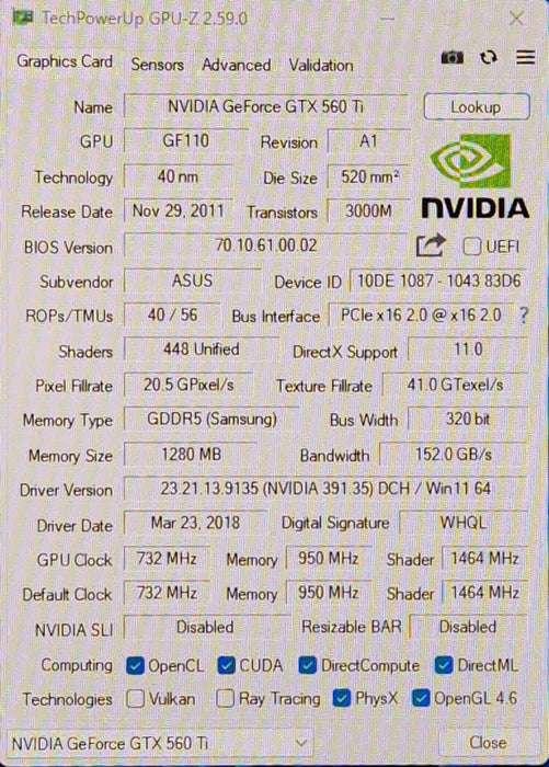 Asus GeForce GTX 560 Ti Graphic Card, ENGTX560Ti448DC2/1280MB