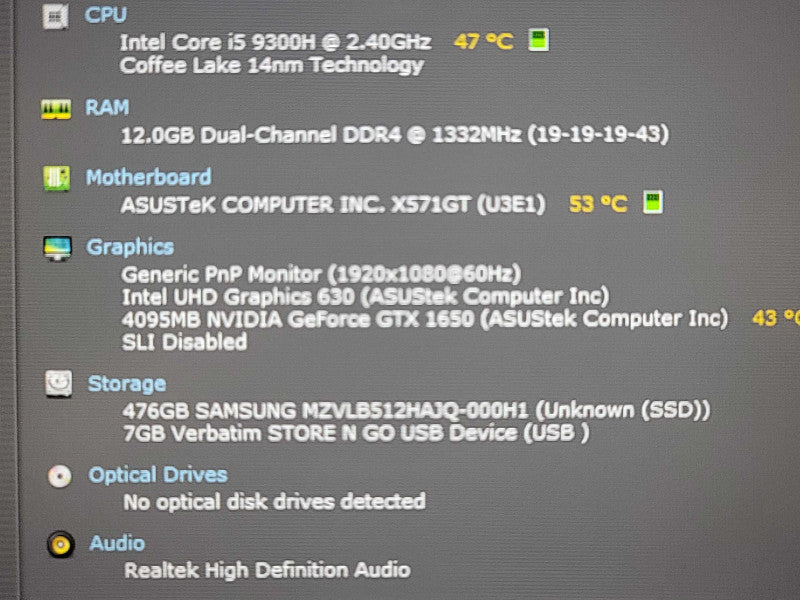 ASUS VivoBook K571| i5-9300H| 12GB DDR4| GTX 1650| 512GB SSD LOW BAT HEALTH β Lap200