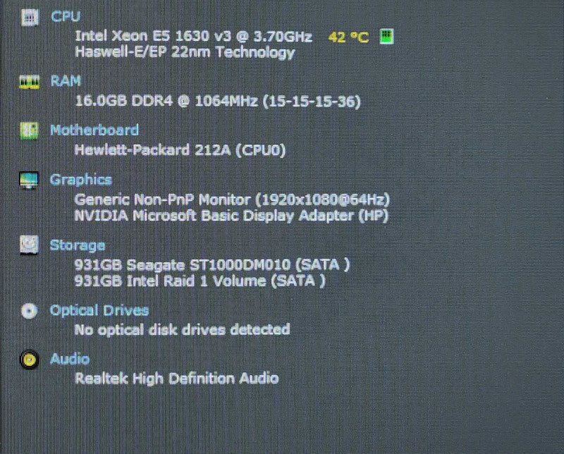 HP Z640 Workstation, Xeon E5-1630 v3 3.70GHz, 16GB DDR4, 2x 1TB HDDs, K2000