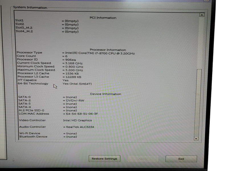 Dell Optiplex 7060 SFF, i7-8700 @ 3.2Ghz, 8Gb RAM - NO HDD Q