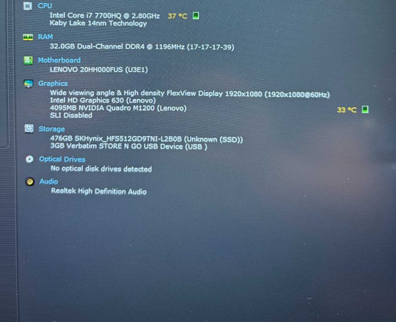 Lenovo ThinkPad P51 i7-7700HQ@2.8GHz  QUADRO M1200 4GB GPU 32GB RAM 512GB SSD  Lap200