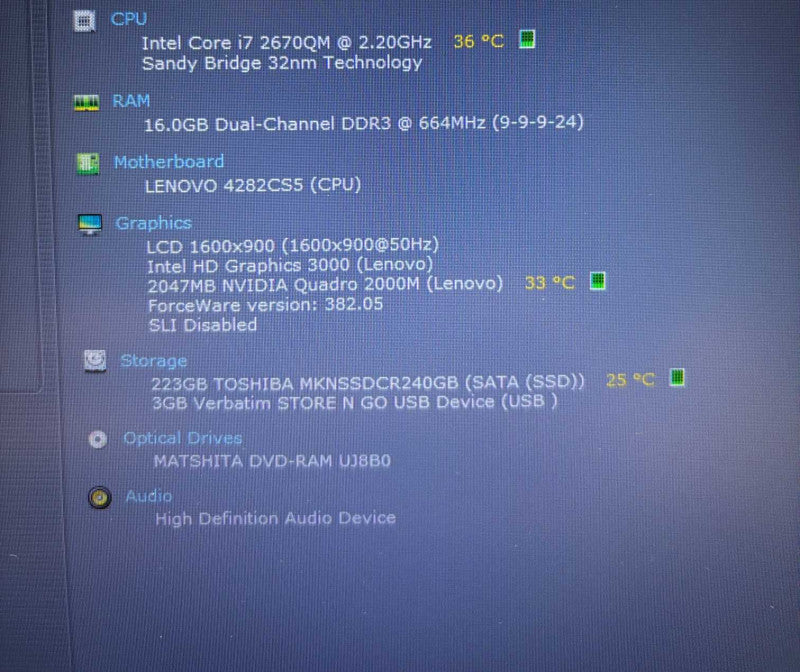 Lenovo ThinkPad W520 i7-2670QM@2.2GHz QUADRO 2000M 2GB GPU 16GB RAM 240GB SSD  Lap200