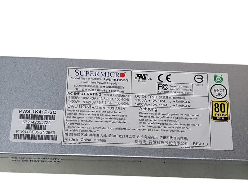 Supermicro PWS-1K41P-SQ 1400W 80 Plus Gold Redundant Server Power Supply Q_