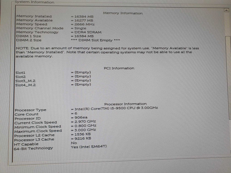 Dell OptiPlex 3070 SFF, i5-9500 CPU @ 3.00 GHz, 16GB DDR4, READ