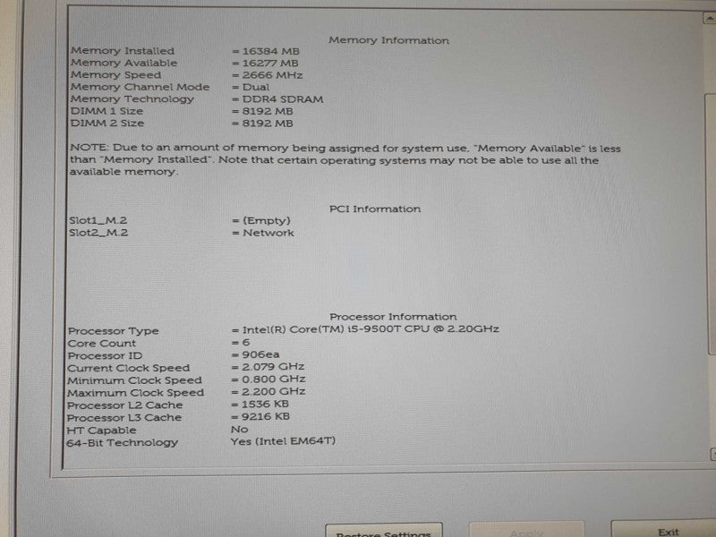Dell OptiPlex 3070 Micro Intel i5 - 9500T CPU @ 2.20GHz 16GB DDR4