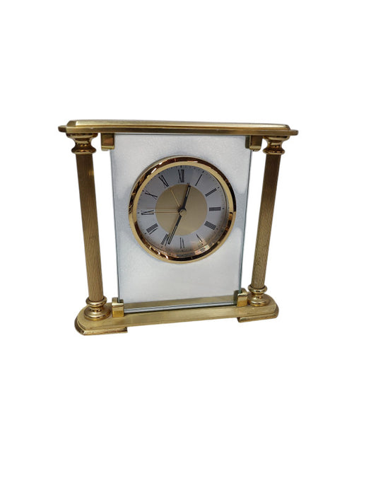 Brass & Glass Mantel /Desk/ Shelf Clock  =