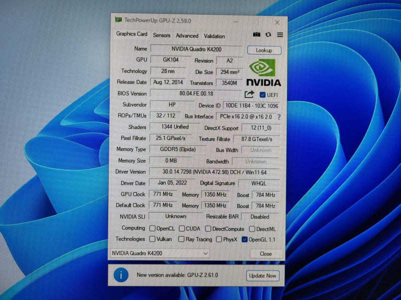 NVIDIA Quadro K4200 | 4GB GDDR5 Graphics Card | 2xDP 1x DVI $