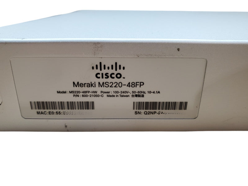 Cisco Meraki MS220-48FP-HW 48-Port Gigabit PoE Switch | UNCLAIMED