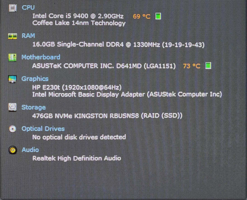 Asus Pro D641SC SFF i5-9400 2.90GHz, 16GB DDR4, 512GB NVMe, WiFi