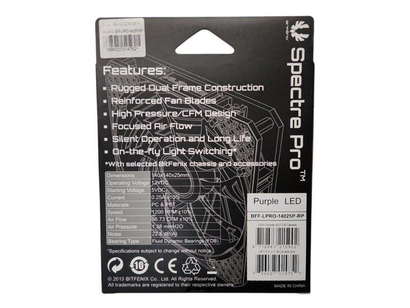 *NEW SEALED* BitFenix Spectre Pro 140mm LED Case Fan, BFF-LPRO-14025P-RP Q