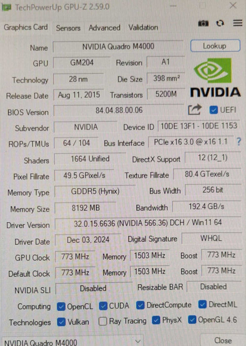 NVIDIA Quadro M4000, 8GB GDDR5 PCIe Graphics Card, 4x DisplayPort _