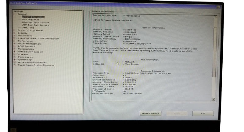 Dell OptiPlex 7470 All-in-One | Intel i5-9500 @3.00GHz | 16 GB RAM | 256 SSD