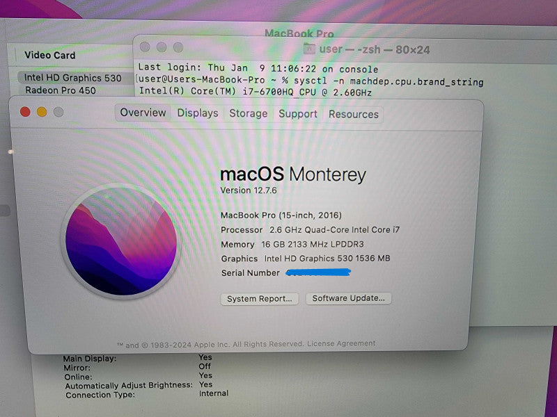 Apple MacBook Pro A1707 2016 | i7-6700HQ @2.6GHz | 16GB DDR3 250GB SSD - READ Q
