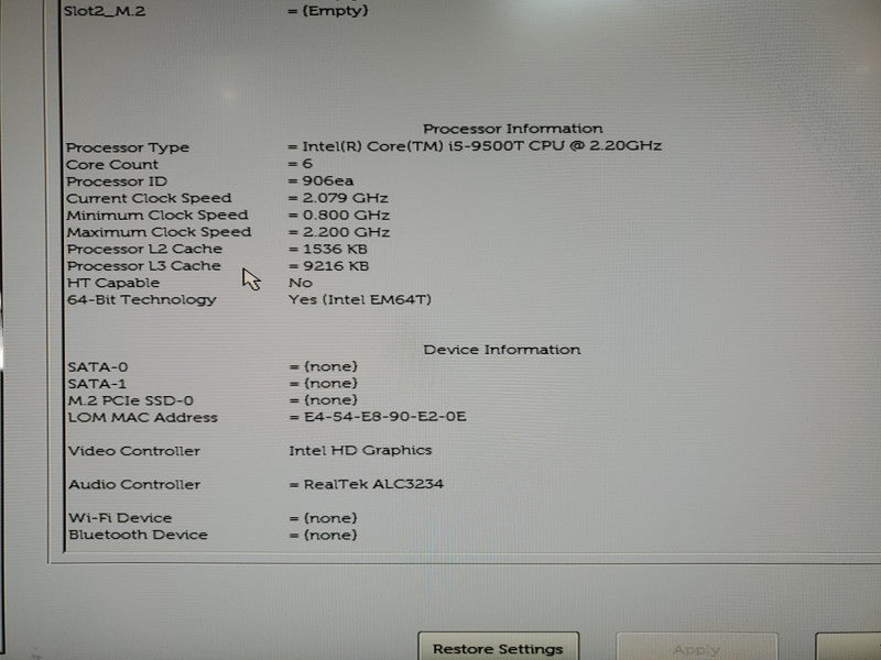 Dell Optiplex 3070 USFF Core i5-9500T 2.20GHz 16GB - No HDD