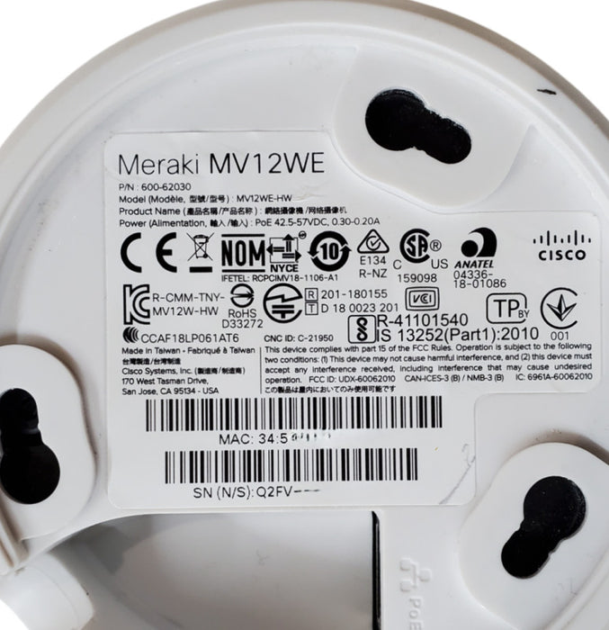 Cisco Meraki MV12WE-HW | Mini Dome HD Camera | Unclaimed