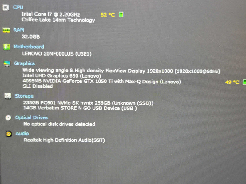 Lenovo ThinkPad X1 Extreme| i7-8750H| 32GB DDR4| GTX 1050 Ti| 256GB NO BATTRY Qβ Lap200