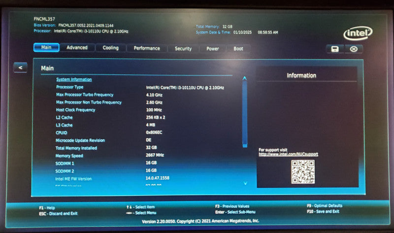 Intel NUC Mini PC | BXNUC10i3BNHN1 | Core i3-10110U | 32GB DDR4 | No HDD
