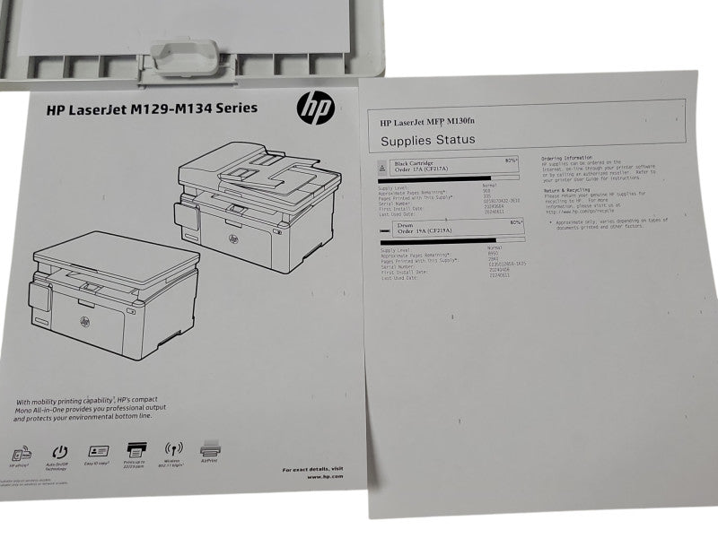 HP LaserJet Pro MFP M130fn Multifunction Printer 80% Supplies status _