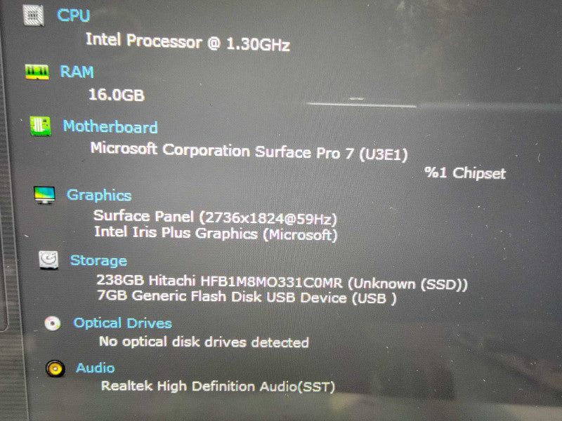 MS Surface Pro 7 1866 13" | 4-Core i7-1065G7 @1.3GHz 16GB RAM 256GB SSD -READ