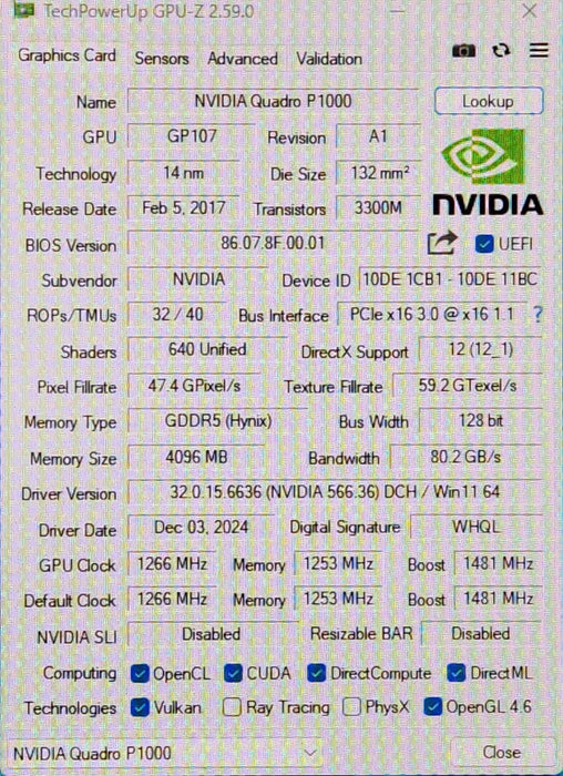 NVIDIA Quadro P1000 4 GB GDDR5 Low Profile Graphics Card