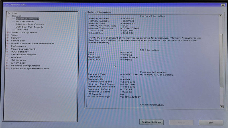 Dell OptiPlex 3060 SFF | i5-8500 @ 3.00GHz 6-Core, 16GB DDR4, 512GB NVMe