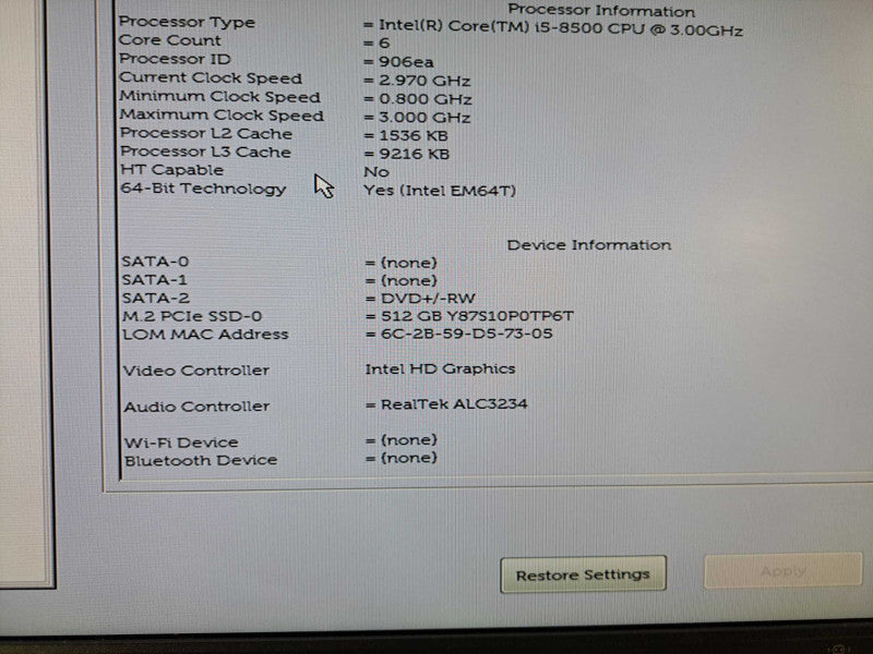 Dell OptiPlex 3060 SFF | i5-8500 @ 3.00GHz 6-Core, 16GB DDR4, 512GB NVMe