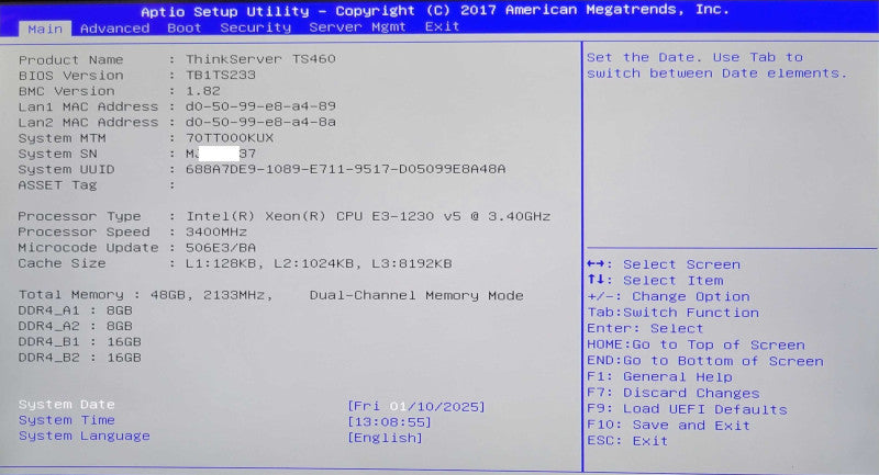 Lenovo ThinkServer TS460, Xeon E3-1230 v5, 48GB DDR4, SAS 9364-8i, 2x PSU SEE _