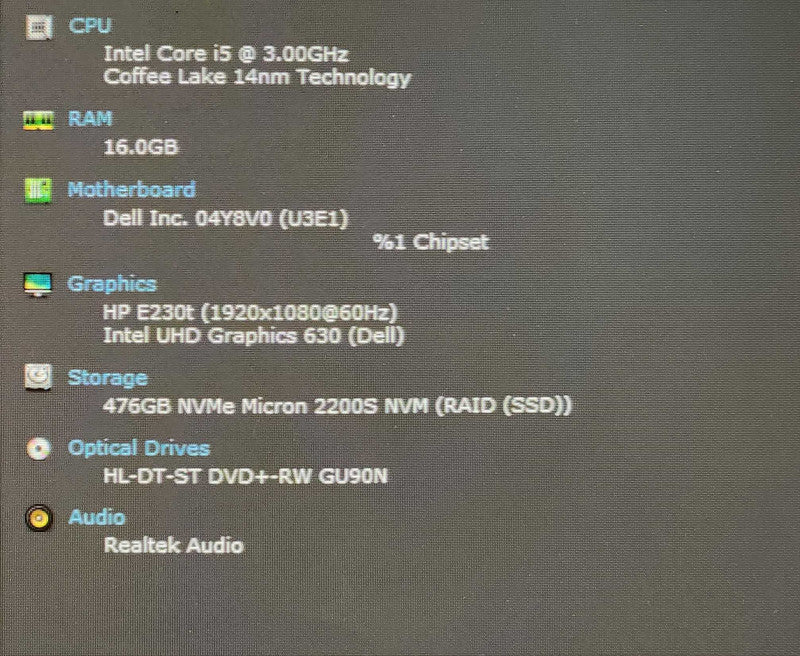 Dell OptiPlex 3060 SFF, i5-8500 3.00GHz 6-Core, 16GB DDR4, 512GB NVMe