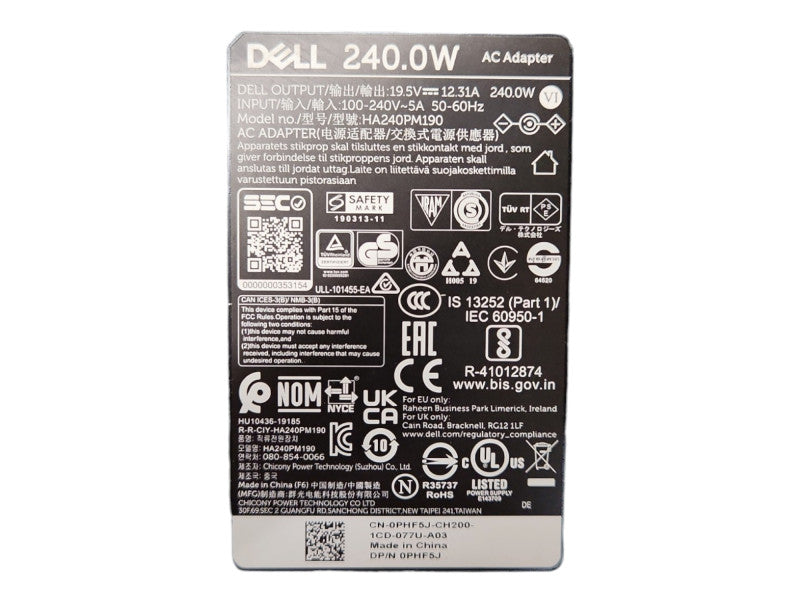 Dell 240W AC Adapter HA240PM190, 19.5V & 12.31A
