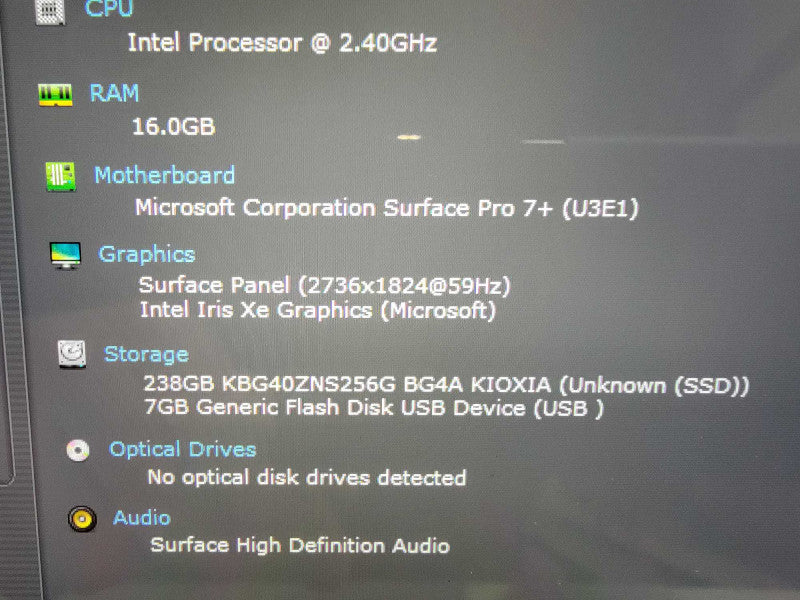 MS Surface Pro 7+ 1961 13" | i5-1135G7 @2.4GHz | 16GB RAM | 256GB SSD - READ