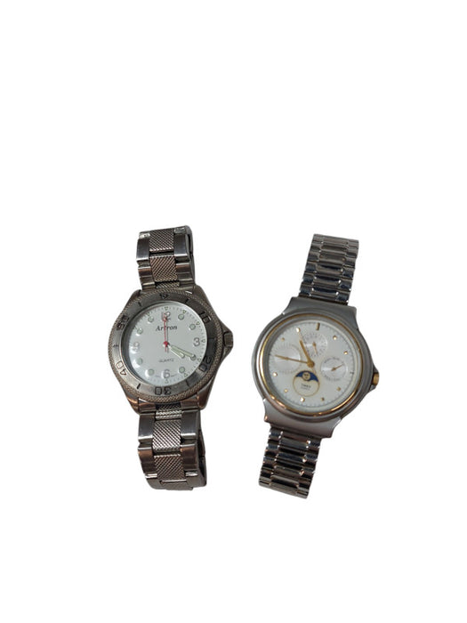 Bundle of 2 old Watches Timex & Artron Quartz Japan Mvmt Stainless Steel Back =