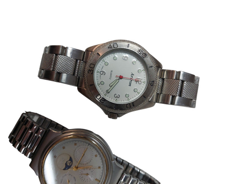 Bundle of 2 old Watches Timex & Artron Quartz Japan Mvmt Stainless Steel Back =