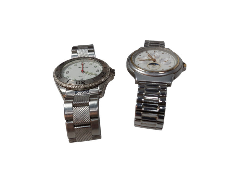Bundle of 2 old Watches Timex & Artron Quartz Japan Mvmt Stainless Steel Back =