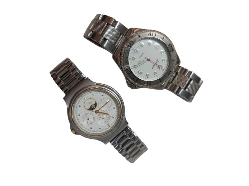 Bundle of 2 old Watches Timex & Artron Quartz Japan Mvmt Stainless Steel Back =