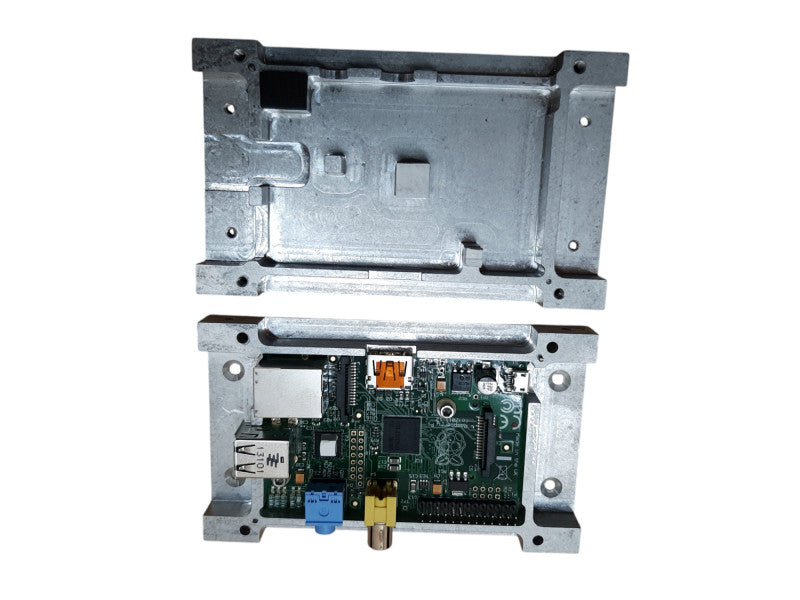 Raspberry Pi 1 Model B, w/ steel enclosure, 1x HDMI port