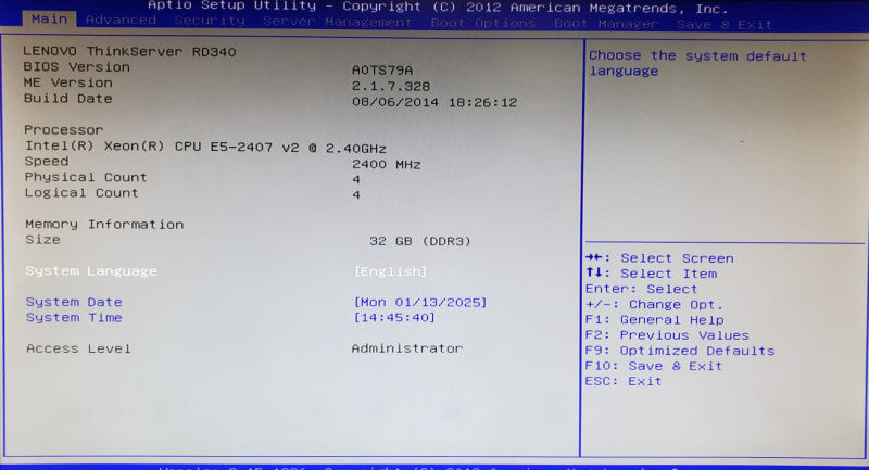 Lenovo ThinkServer RD340 | 1x Xeon E5-2607 v3 | 32GB DDR3 | No HDD