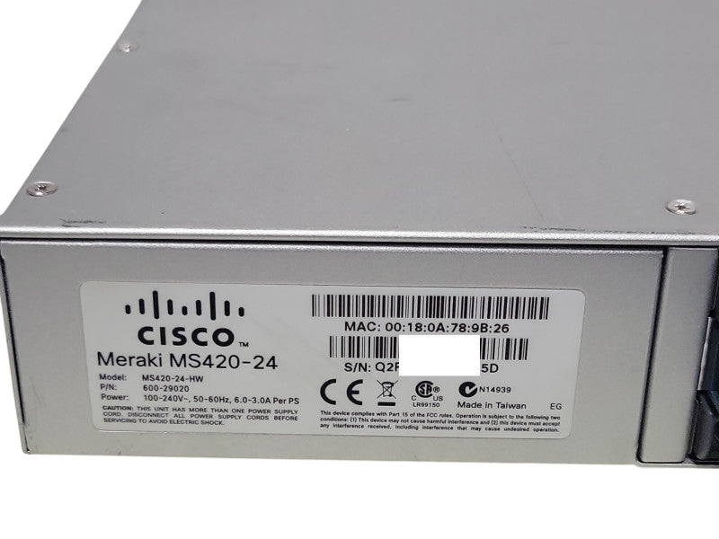 Cisco Meraki MS420-24-HW Cloud-Managed Aggregation Switch, Unclaimed _